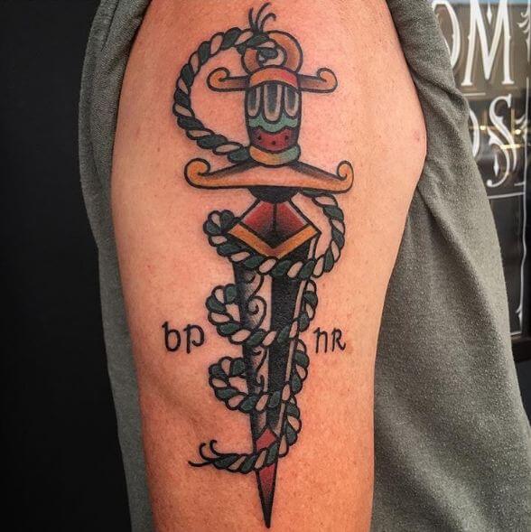 Dagger Tattoos On Half Sleeve