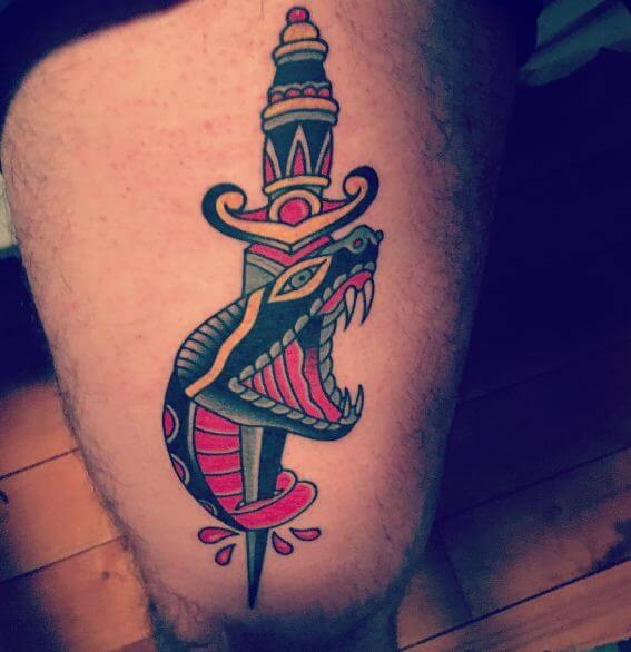Dagger Tattoos On Thigh