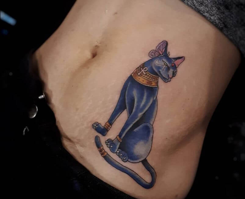 Egyptian Cat Tattoos On Stomach