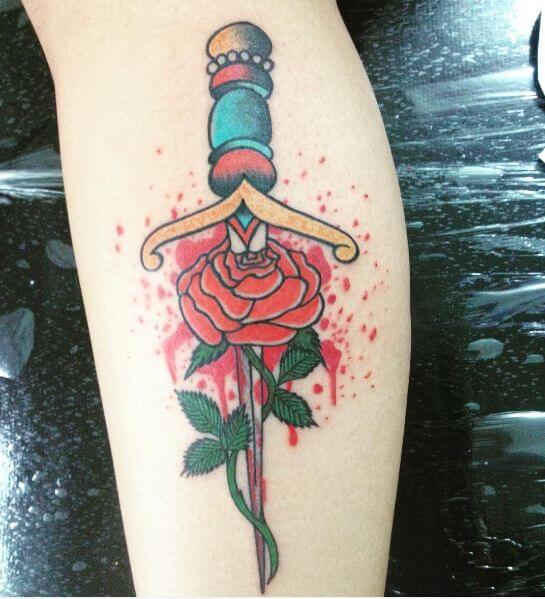 Flower With Dagger Tattoos