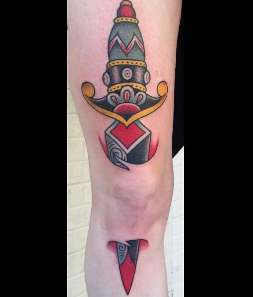 Knee Dagger Tattoos On Elbow