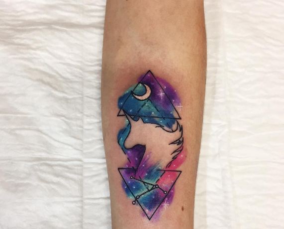 Outerline With Watercolor Unicorn Tattoos