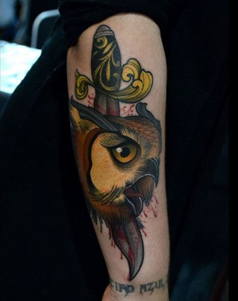 Owl With Dagger Tattoos