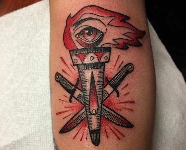 Red Ink Dagger Tattoos