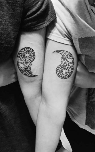 Roman Numerals Bicep Tattoos For Couple
