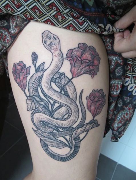 Snake Thigh Tattoos