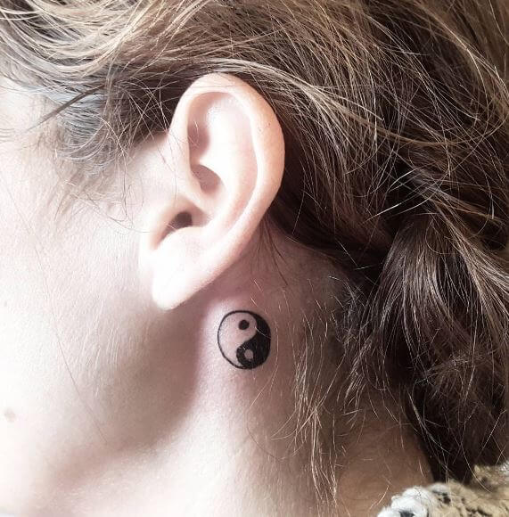 Yin Yang Tattoo On Behind Ear