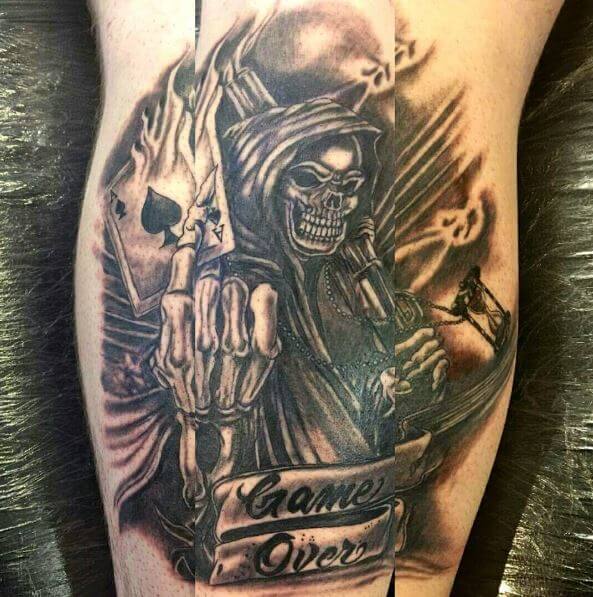 Amazing Grim Reaper Tattoos Design On Calf