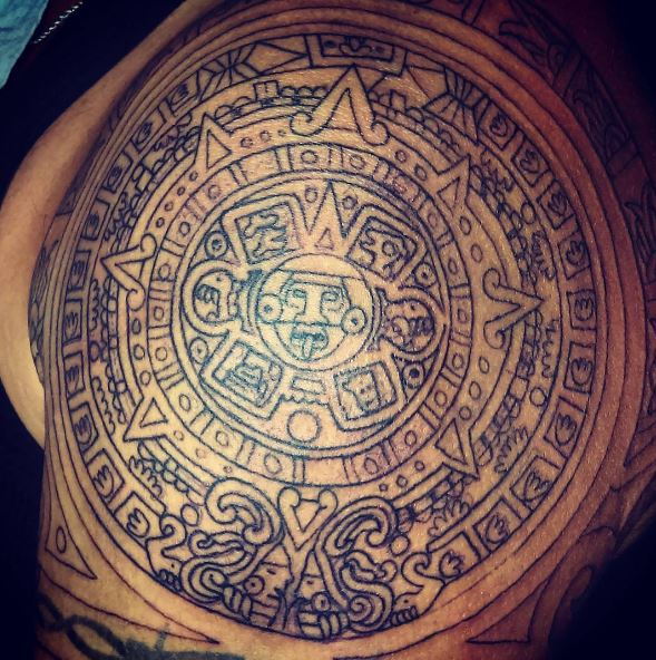 Aztec Calender Tattoos Design On Shoulder