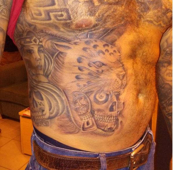 Aztec Tattoos Design On Stomach