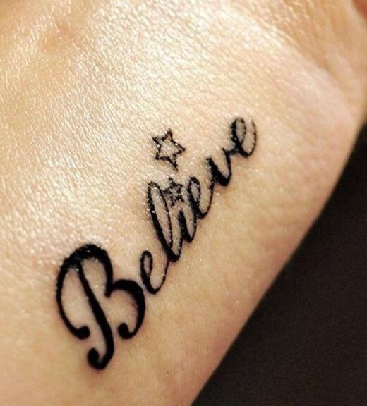 Belive One Word Tattoos Design On Wrist