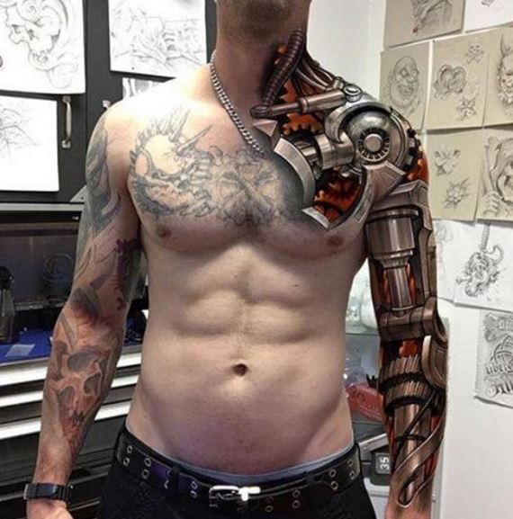 Bio Mechanical Tattoo On Arm 17