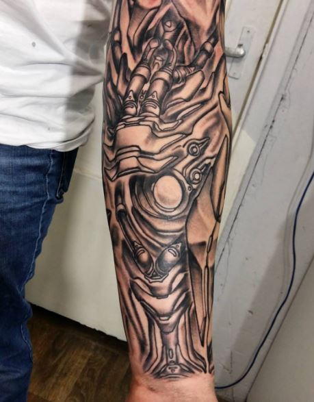 Bio Mechanical Tattoo On Arm 8