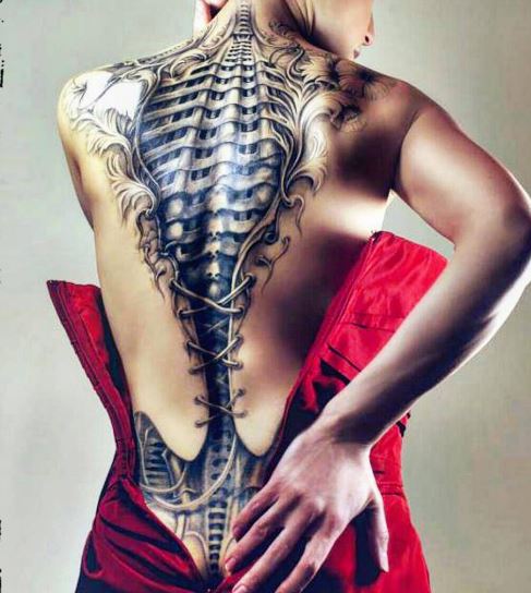 Bio Mechanical Tattoo On Back