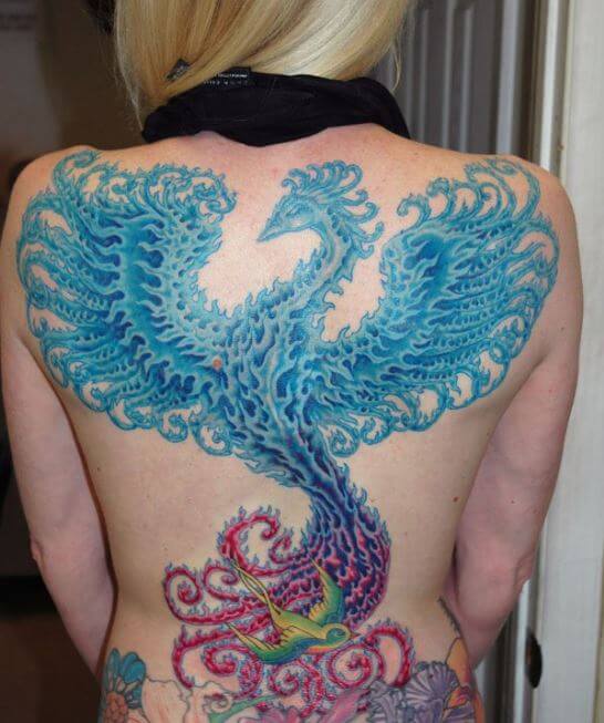 Blue Color Phoenix Tattoos For Women