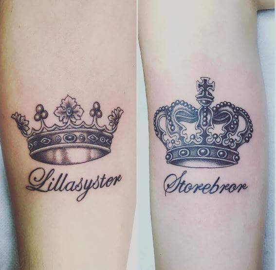 Brothers And Sister Matching Crown Tattoos Design