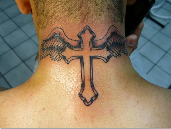 Cross Tattoo On Back Neck