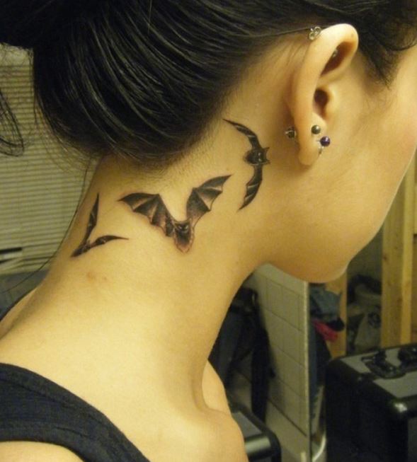 Cute Bat Tattoo On Neck