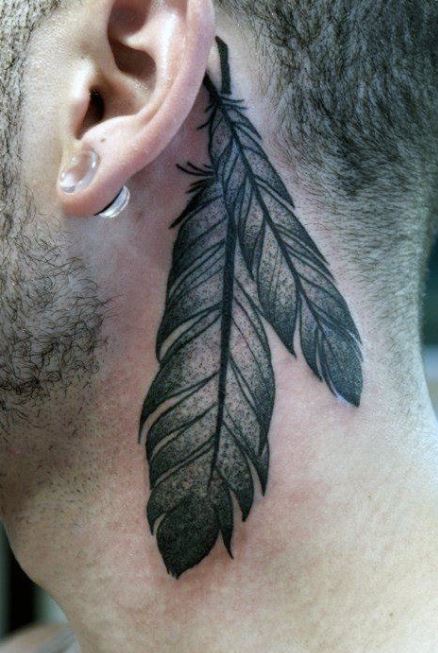 Feather Tattoos Back On Neck