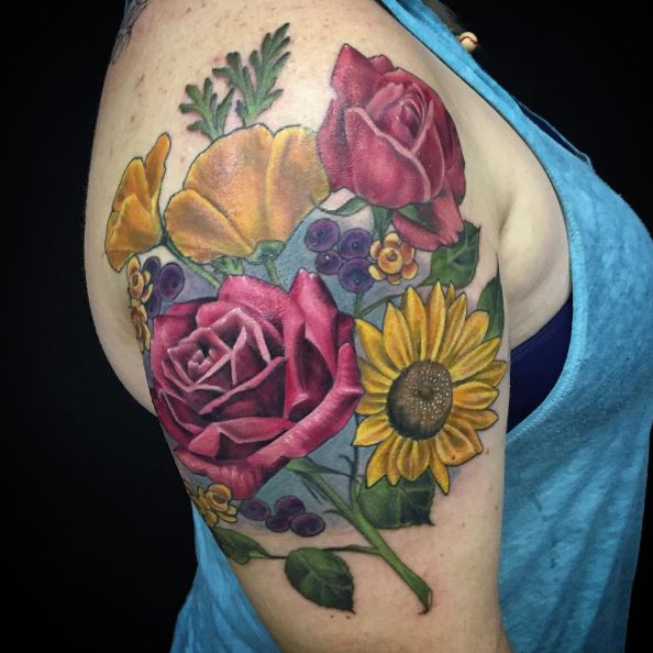 Floral Tattoos Design On Biceps