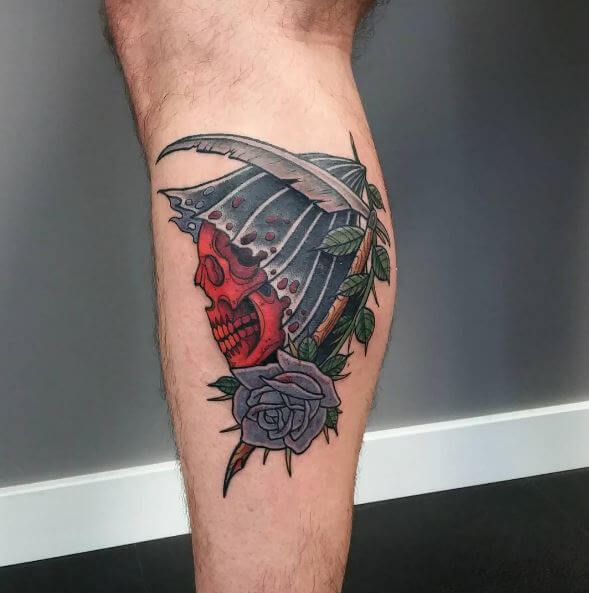Flower With Grim Reaper Tattoos Design