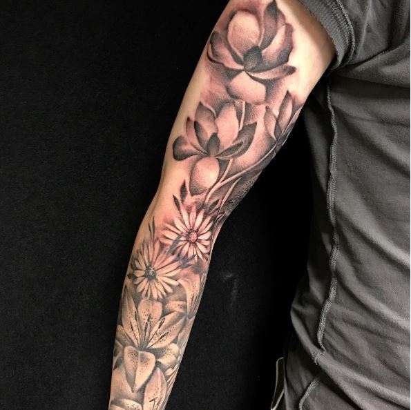 Full Arm Floral Tattoos Design And Ideas