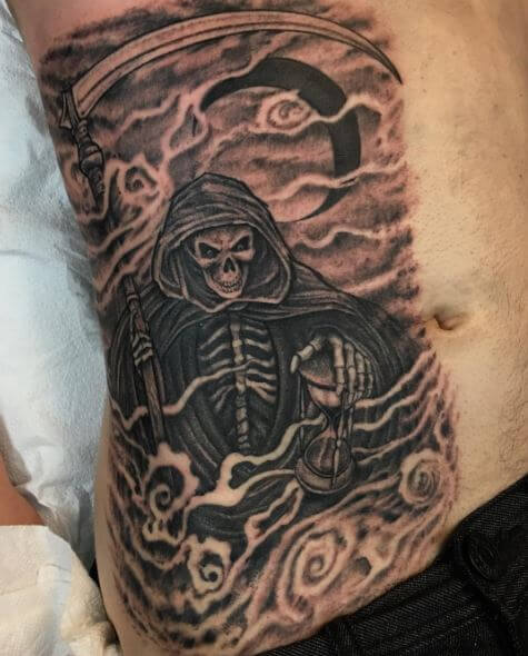 Full Size Grim Reaper Tattoos Design On Ribcage
