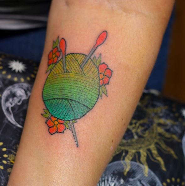 Green Color Knitting Tattoos Design And Ideas
