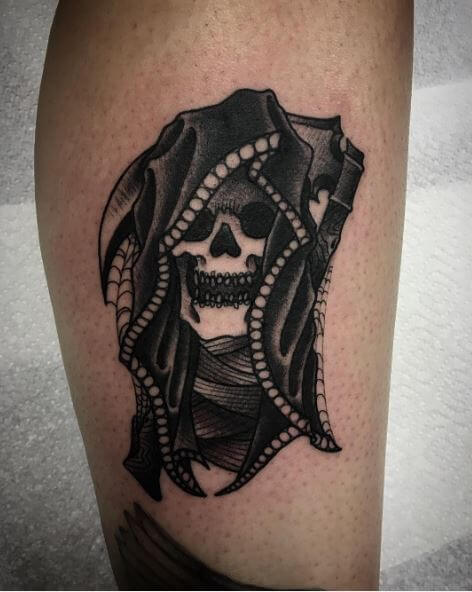 Grim Reaper Face Tattoos Design On Legs