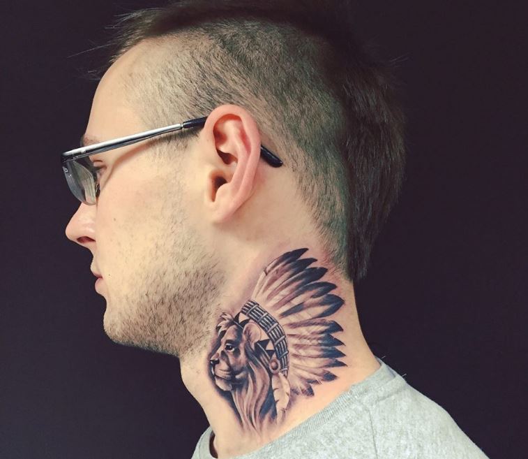 Indian Lion Neck Tattoo
