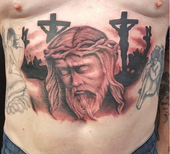 Jesus Christ Tattoos Design On Stomach