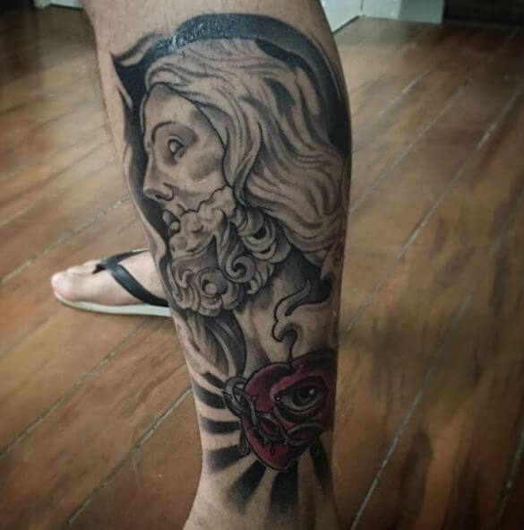 Jesus Tattoos Design On Leg