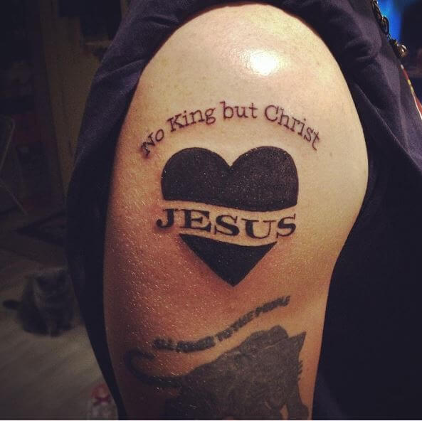 Jesus And Heart Tattoos Design On Biceps