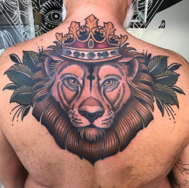 Lion Tattoos On Back Neck
