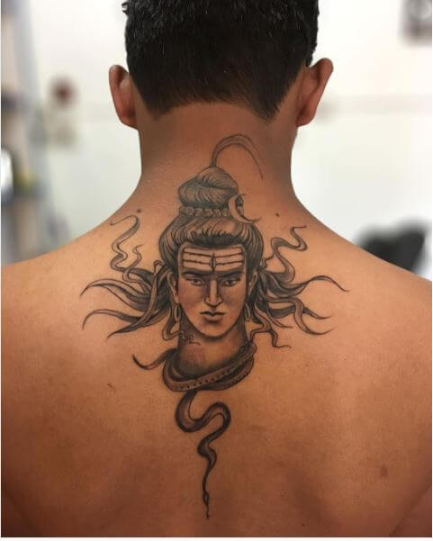 Lord Shiva Face Tattoo Design On Back Neck