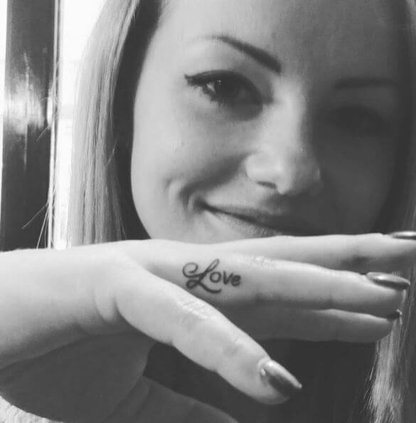 Love One Word Tattoos Design On Wedding Fingers