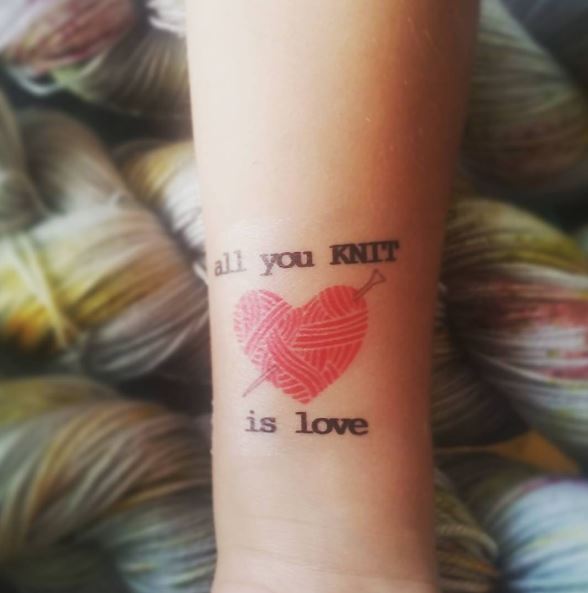 Love Quote With Knitting Tattoos Design