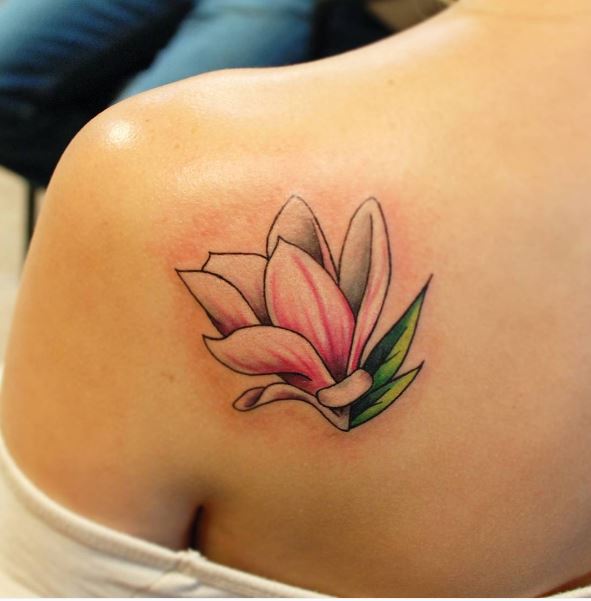 Magnolia Flower Tattoos Desing On Women Shoulder