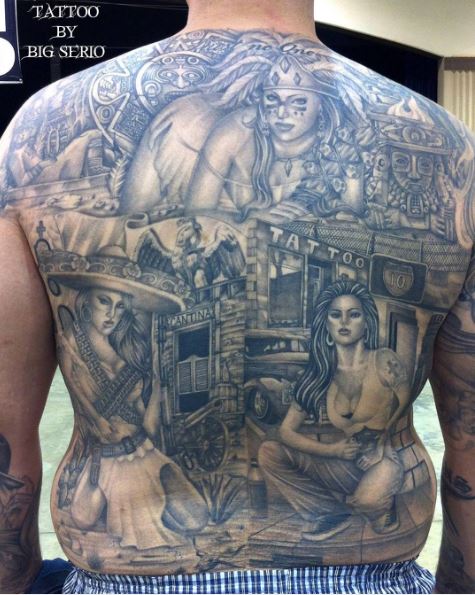 Mexican And Aztec Tattoos Design On Full Back