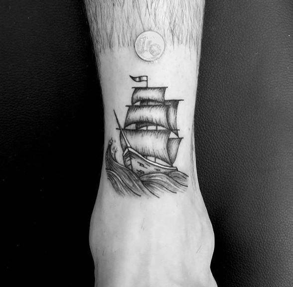 Micro Ship Tattoos Design On Legs