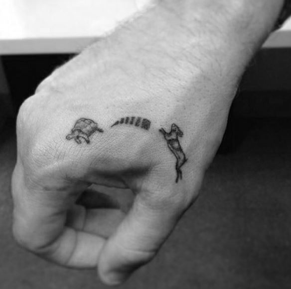 Micro Turtle And Rabbit Tattoos Design On Hand
