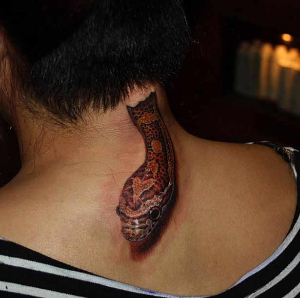 Real Snake Neck Tattoo Design