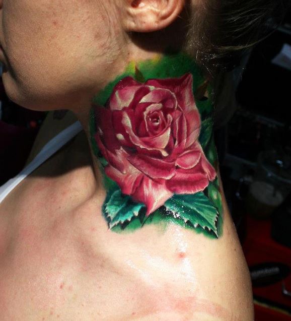 Red Rose Tattoos On Neck