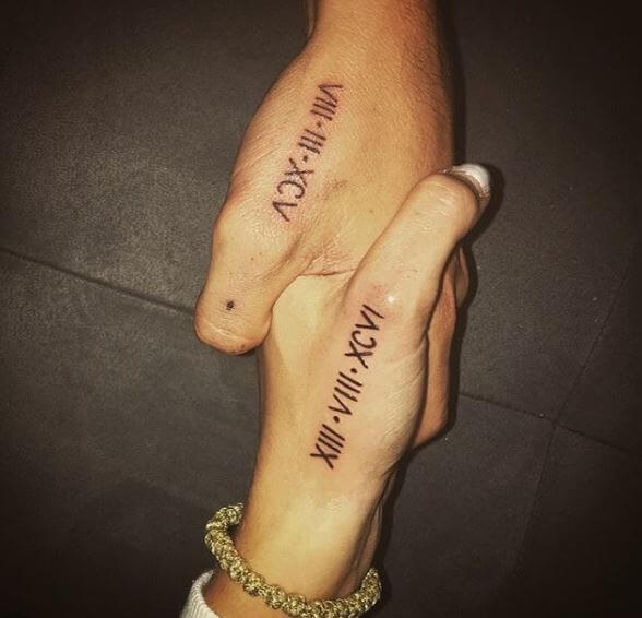 Sibling Roman Numerical Tattoo Design On Hands