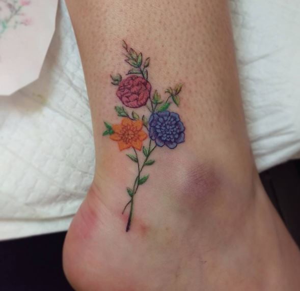 Small Floral Tattoo Design On Ankle