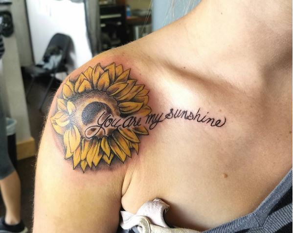 Sun Flower Tattoos Design On Shoulder