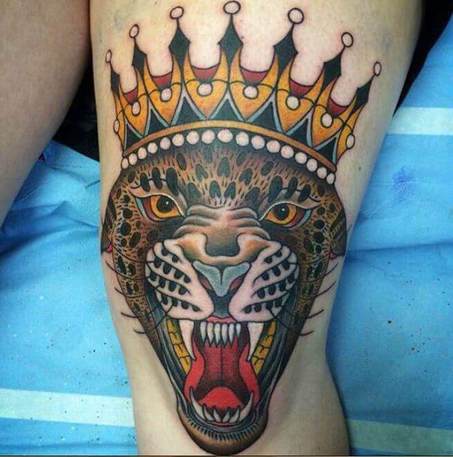 Tiger King Crown Tattoos On Thigh