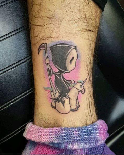 Unicorn And Grim Reaper Tattoos Design