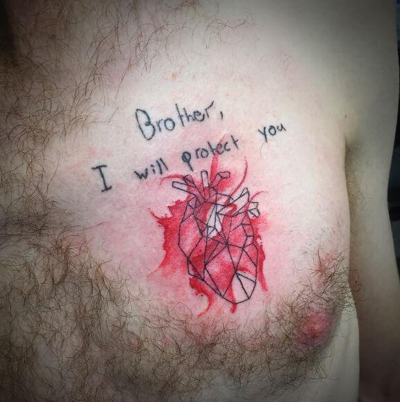 Watercolor Heart And Quotes For Brother Tattoos Design
