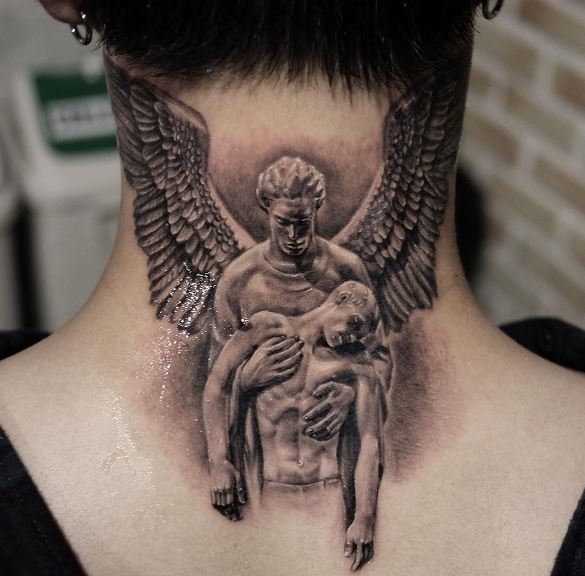 Wing Tattoo On Neck 1